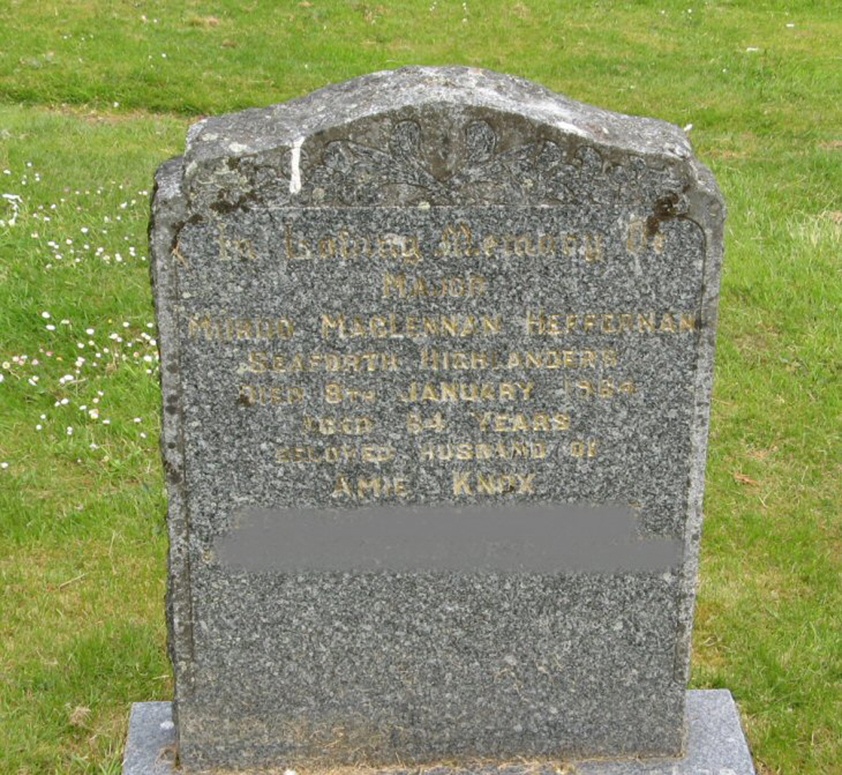 Photo of headstones/Murdo MacLennan Heffernan died 1966 MI Dingwall Mitchell Hill